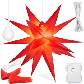 Kesser KESSER® Leuchtstern 3D, LED Weihnachtsstern mit Timer für innen und außen, Adventsstern Beleuchtet hängend Stern + Warmweiß Licht