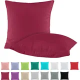 BaSaTex Doppelpack Baumwolle Renforcé Kissenbezug 80x80 cm | Kissenbezüge aus 100% Baumwolle | Kissenhüllen in Bordeaux Dunkelrot