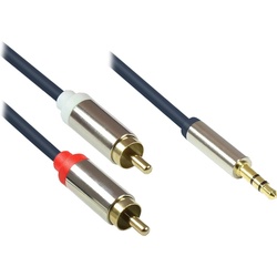 Good Connections Audio Anschlusskabel High-Quality 3,5mm, Klinkenstecker an 2x RCA Stecker, Vollmetallgehäuse, dunkel (3 m), Audio Kabel