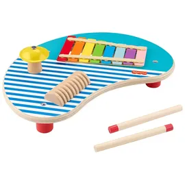 Fisher-Price Holz-Musiktisch mit 3 Percussion-Instrumenten, mehrfarbig, HXT91