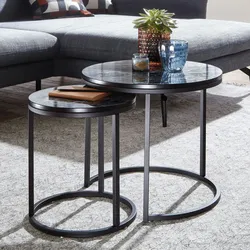 Kadima Design Runde Beistelltische, Marmor Optik, Modern, Platzsparend, 50/35 cm. Schwarz, 50x50x45 cm