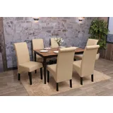 6er-Set Esszimmerstuhl Cesena Leder, creme, dunkle Füße