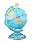 Relaxdays Spardose Globus drehbar Gelb,Hellblau,Rot