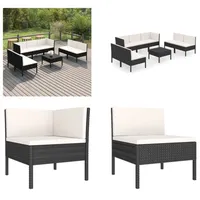 vidaXL 8 tlg. Garten Lounge Set mit Auflagen Poly Rattan Schwarz - Garten-Sofagarnitur - Garten-Sofagarnituren - Gartensofa-Set - Gartensofa-Sets - Schwarz