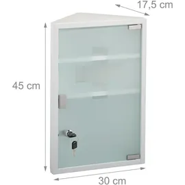 Relaxdays Medizinschrank, mit Glastür, Eck Apothekenschrank, weiß