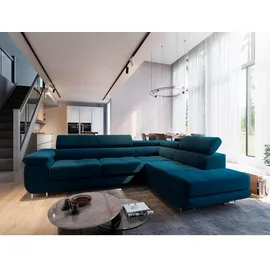 masseno Ecksofa Velours 5-Sitzer Blau