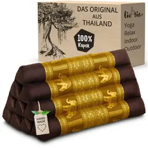 Livasia Rückenstützkissen Thaiseide - 32x55x30cm - Dreieckskissen für Garten und Balkon, Keilkissen mit Kapok, handgefertigt, Meditationskissen (Braun/Gold/Elefanten Seide)
