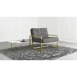 s-style möbel - Elfriede Loungesessel Mit Goldenen Metall Füßen, Grau Samtstoff