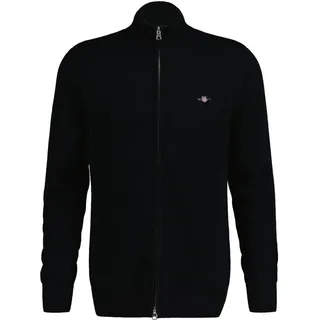 GANT Herren Strickjacke - CASUAL COTTON ZIP CARDIGAN, Stehkragen, Baumwolle Schwarz 5XL