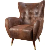 Riess-Ambiente Retro Design Sessel DON antik braun goldene Fußkappen mit Federkern