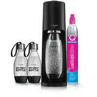 sodastream Set mit Wassersprudelmaschine und Soda Terra schwarz, 1 Flasche FUSE Spülmaschine 1 l, 2 Flaschen My Only Bottle 0,5 l und 1 Zylinder CO2 60 l Quick Connect zum Anklipsen [Amazon Exclusive]