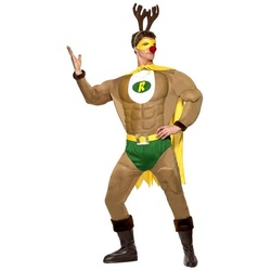 Smiffys Kostüm Super Rudolph Rentier, Witziges Weihnachtskostüm für Heiligabend-Helden gelb M