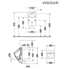 Vigour DERBY Urinal Zulauf verdeckt mit Deckel - Befestigungssatz, weiß