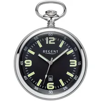 Regent Herren Taschenuhr Edelstahl 50 MM Quarz Schwarzes Zifferblatt Arabische Zahlen Datum P-742