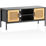 FineBuy TV Schrank 110 cm Holz Schwarz Fernsehkommode Wiener Geflecht