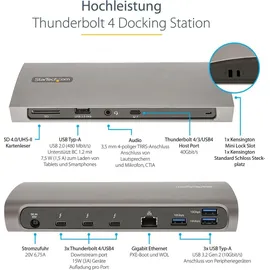 Startech Thunderbolt 4 Dock, 96W Power Delivery, Single 8K/Dual Monitor 4K 60Hz, 3xTB4/USB4 Ports/4xUSB-A/SD/GbE, Thunderbolt 4 Docking Station für Windows oder TB3 MacBook, 0.8m Kabel