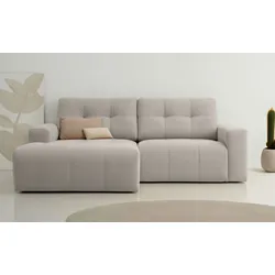 Ecksofa HOME AFFAIRE "Turnon, Lounge-sofa, Breite 221 cm", braun (latte), B:221cm H:84cm T:153cm, 100% Polyester, Sofas, Chenille, mit Knopf- und Doppelsteppung, elegantes Aussehen
