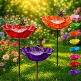 Blumenstecker VogelträNke,Blumen Gartenstecker VogelträNke,Gartenstecker Metall Blumen,BlumenträNke füR VöGel,Outdoor-Vogelfutterstation, Garten, Hof, Terrasse (Orange + Rot + Violett)