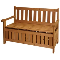 Mendler Gartenbank HWC-L68 mit Stauraum, Truhenbank Sitzbank Staufach Aufbewahrung, Outdoor Tanne Holz FSC® 114cm, braun
