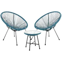 Svita Bali Balkon Möbel Set Lounge Garnitur Relax Egg-Chair Flecht-Design Blau