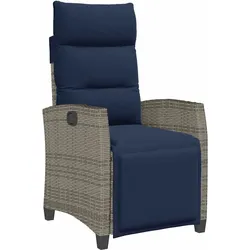 vidaXL Gartensessel mit Beistelltisch Verstellbar Grau Poly Rattan, Garten Liegestuhl, Outdoor Stuhl, Sessel, Gartensessel, Stuhl, Gartenstuhl