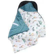 TupTam Baby Winter Einschlagdecke für Babyschale Wattiert Minky Baumwolle Universal, Farbe: Füchse/Flugzeuge/Ballons/Smaragdgrün, Größe: Einheitsgröße