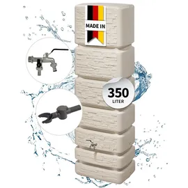 4rain Slim Wandtank Set 350 l inkl. Doppelauslaufhahn + Fallrohranschluss sandbeige