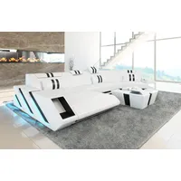 Sofa Dreams Wohnlandschaft Ledercouch Sofa Leder Apollonia C Form Ledersofa, Couch, mit LED, wahlweise mit Bettfunktion als Schlafsofa, Designersofa schwarz|weiß