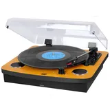 Trevi TT 1022 BT, Kabelloser Stereo-Plattenspieler, mit Holzgehäuse, 33, 45 und 78-RPM Vinyl-Plattenspieler, AUX-IN und Wireless-Funktion, RCA-Audioausgang, mit 2 3W Stereo-Lautsprechern, Schwarz