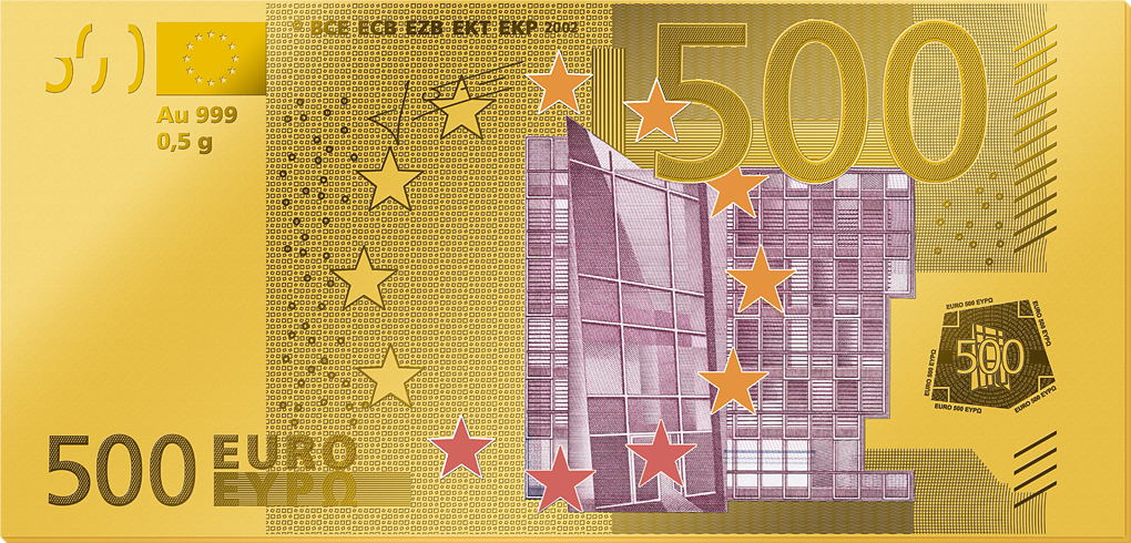 Die Weltpremiere zum Abschied in diesem Jahr: Der 500 Euro-Schein als deutsche Gold-Banknote!