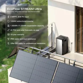EcoFlow Stream Ultra Full Black 455 W inkl. 1,92 kWh Speicher mit 1/2/3 AC Pro Akku
