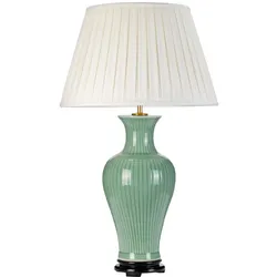 Tischlampe Dalian mit 1 Licht und hohem Empire-Schirm - Seladon mit Elfenbeinschirm
