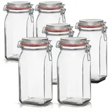 BigDean 6er Set Vorratsgläser 1,5L - Einmachgläser mit Deckel & Bügelverschluss - Germany - Drahtbügelgläser zum luftdichten Aufbewahren, - Transparent