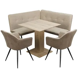 Hti-Living Eckbankgruppe Sitzgruppe Taupe/Cord Joschka, (Set, 4-tlg., 1 Esstisch, 1 Eckbank, 2 Stühle), Esstisch Eckbank und Esszimmerstühle in Cord