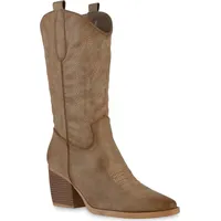 VAN HILL Damen Cowboystiefel Stickereien Schuhe 838384, Farbe: Khaki,
