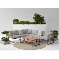 Konifera Gartenlounge-Set »Lamia«, (Set, 14 tlg., 2x3er Sofa, 1x Tisch 110x60x42cm, inkl. Auflagen, inkl. 2 Dekokissen), Stahl, Akazienholz, verschiedene Stellmöglichkeiten, Loungeset, schwarz,