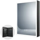 WDWRITTI Badspiegel Spiegelschrank Badschrank Schwarz mit LED Beleuchtung Alu Schranktür (Badezimmerspiegelschrank mit LED 1 türen 50x70 40x60cm, Anti-fog, 3Lichtmodi, Dimmbar, Speicherfunktion), Doppelseitiger Spiegel, Full Surround Light Strip, IP44 schwarz Eckig ohne steckdose | 40 cm x 60 cm x 12.5 cm