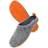 ELEWERT® Herren Hausschuhe I Filzpantoffeln I Slippers für drinnen und draußen I Plantarfasziitis Einlegesohle I Pantoletten mit Anti-Rutsch Gummisohle I Spanien I Grau/Orange, EU 47 - 47 EU