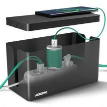 ACROPAQ Kabelbox Groß (23,5 x 12 x 11,5 cm), Wasserdicht, Verheddert Sich Nicht, Kabelmanagement, Schwarz/Groß, ACM003