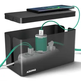 ACROPAQ Kabelbox Groß (23,5 x 12 x 11,5 cm), Wasserdicht, Verheddert Sich Nicht, Kabelmanagement, Schwarz/Groß, ACM003