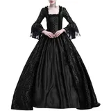 SALUC1A Damen Mittelalter Gothic Kleid Spitze Satin Trompetenärmel Bodenlanges Retro Kostüm Gewand Viktorianisches Renaissance Prinzessin Kleidung Gr.34-44 - XL