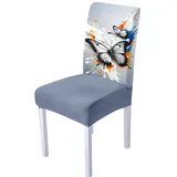 Hixingo Stuhlhussen 1 2 4 6er Set,Schmetterling Blume Druck Stretch Stuhlhussen Schwingstühle Waschbar Stuhlbezug,Esszimmerstühle Stuhlbezüge für Küche,Restaurant,Bankett (6er Set,Helles Stahlblau)