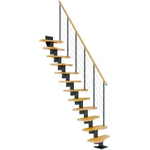 DOLLE Mittelholmtreppe Basel Buche, lackiert 64 cm breit für Geschosshöhen 222 – 276 cm UK Metall Anthrazit inkl. einseitigem Designgeländer