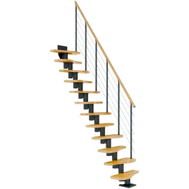 DOLLE Mittelholmtreppe Basel Buche, lackiert 64 cm breit für Geschosshöhen 222 – 276 cm UK Metall Anthrazit inkl. einseitigem Designgeländer