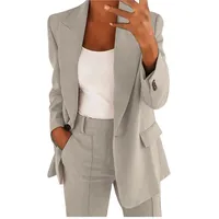 Festlicher Hosenanzug Damen Große Größen - Hosenanzüge Business Zweiteilig Einfrabig Elegant Arbeit-Anzug Revers Anzugjacke & Blazerhose Blouson Slimfit Blazer Sports Damenanzug - M