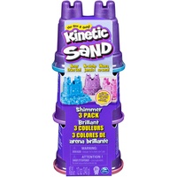 Kinetic Sand Schimmer Sand 3er Pack 340 g - 3 Farben Glitzersand aus Schweden in Burgenförmchen für kreatives, sauberes Indoor Sandspiel, für Kinder ab 3 Jahren