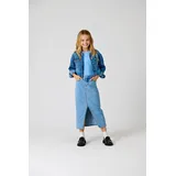 KIDS ONLY Jeansrock KIDS ONLY "KOGSIRI FRONT SLIT SKIRT DNM GUA NOOS", Mädchen, Gr. 116, blau (light blau denim), Jersey, Obermaterial: 74% Baumwolle, 25% Polyester, 1% Elasthan, unifarben, lang, Röcke Jeansrock