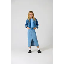 KIDS ONLY Jeansrock KIDS ONLY "KOGSIRI FRONT SLIT SKIRT DNM GUA NOOS", Mädchen, Gr. 116, blau (light blau denim), Jersey, Obermaterial: 74% Baumwolle, 25% Polyester, 1% Elasthan, unifarben, lang, Röcke Jeansrock