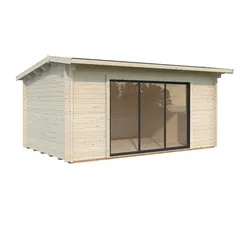 Palmako Gartenhaus Ines 13,7 m2 Slide Plus mit Isolierglas-Schiebetür - 44 mm naturbelassen