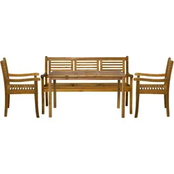 Möbilia 4-tlg. Garten-Sitzgruppe | 1 Tisch, 2 Armlehnstühle, 1 Bank | Akazie-Holz natur | 31020022 | Serie GARTEN